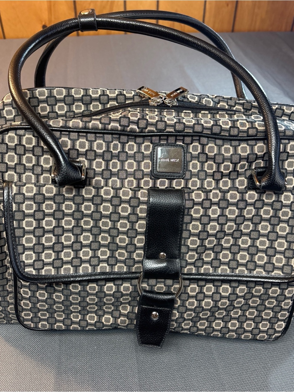 Nine West black pattern carry on travel bag for overnight/weekend, front pocket